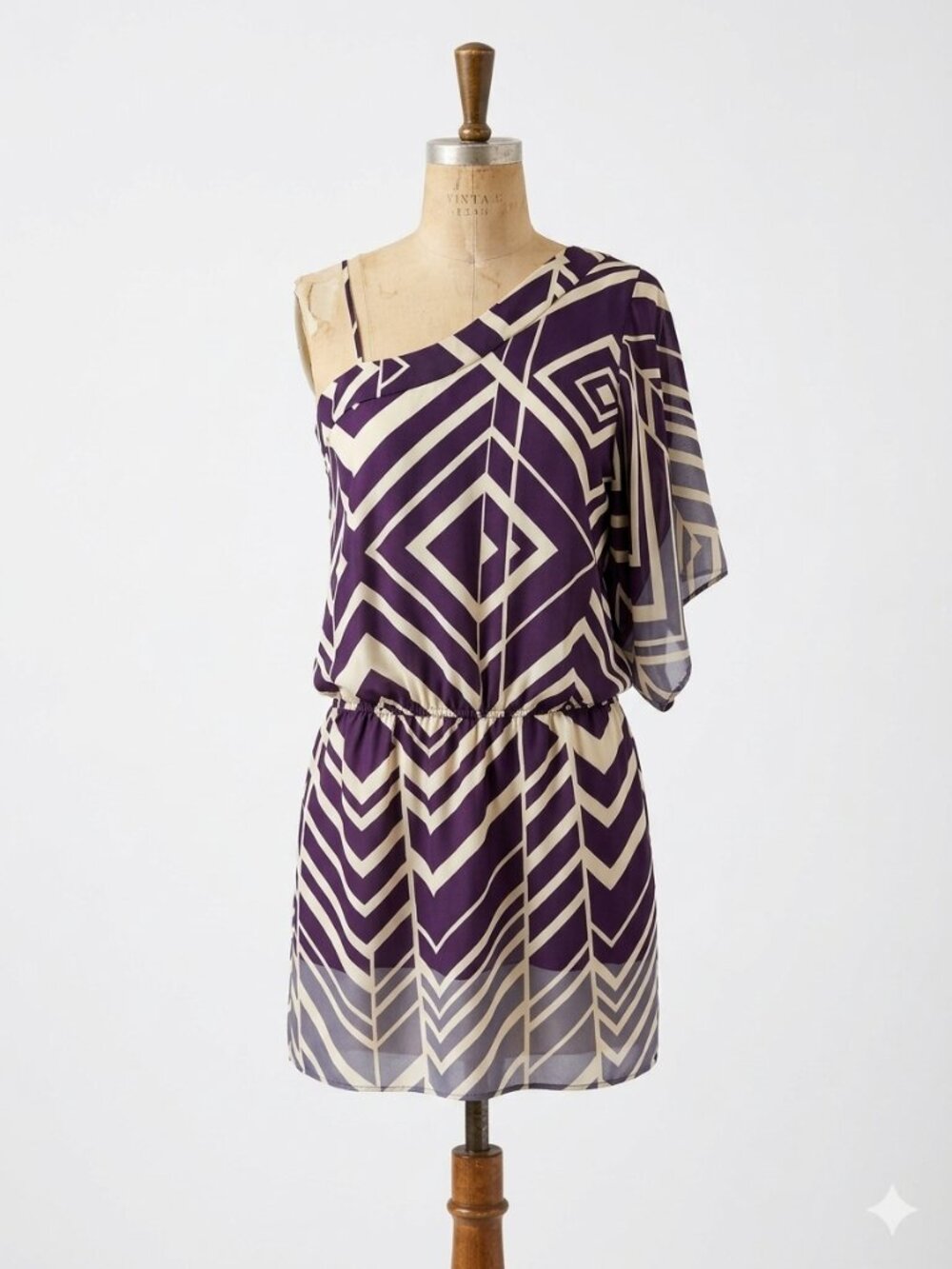 KLD Signature Dress Made in the USA Artsy Bold Chevron Batwing Asymmetrical